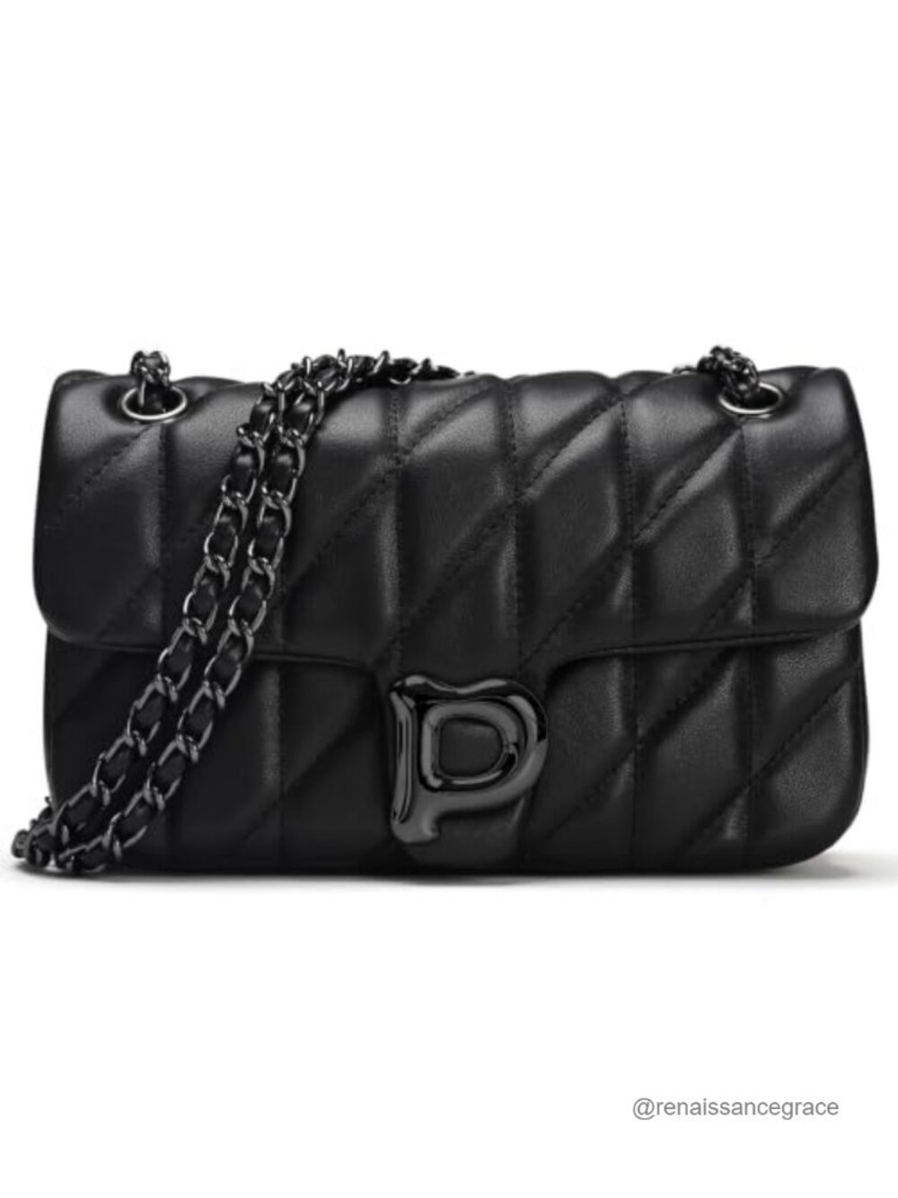 Quilted Vegan Leather Crossbody Bag Purse Shoulder Handbag with Chain Strap